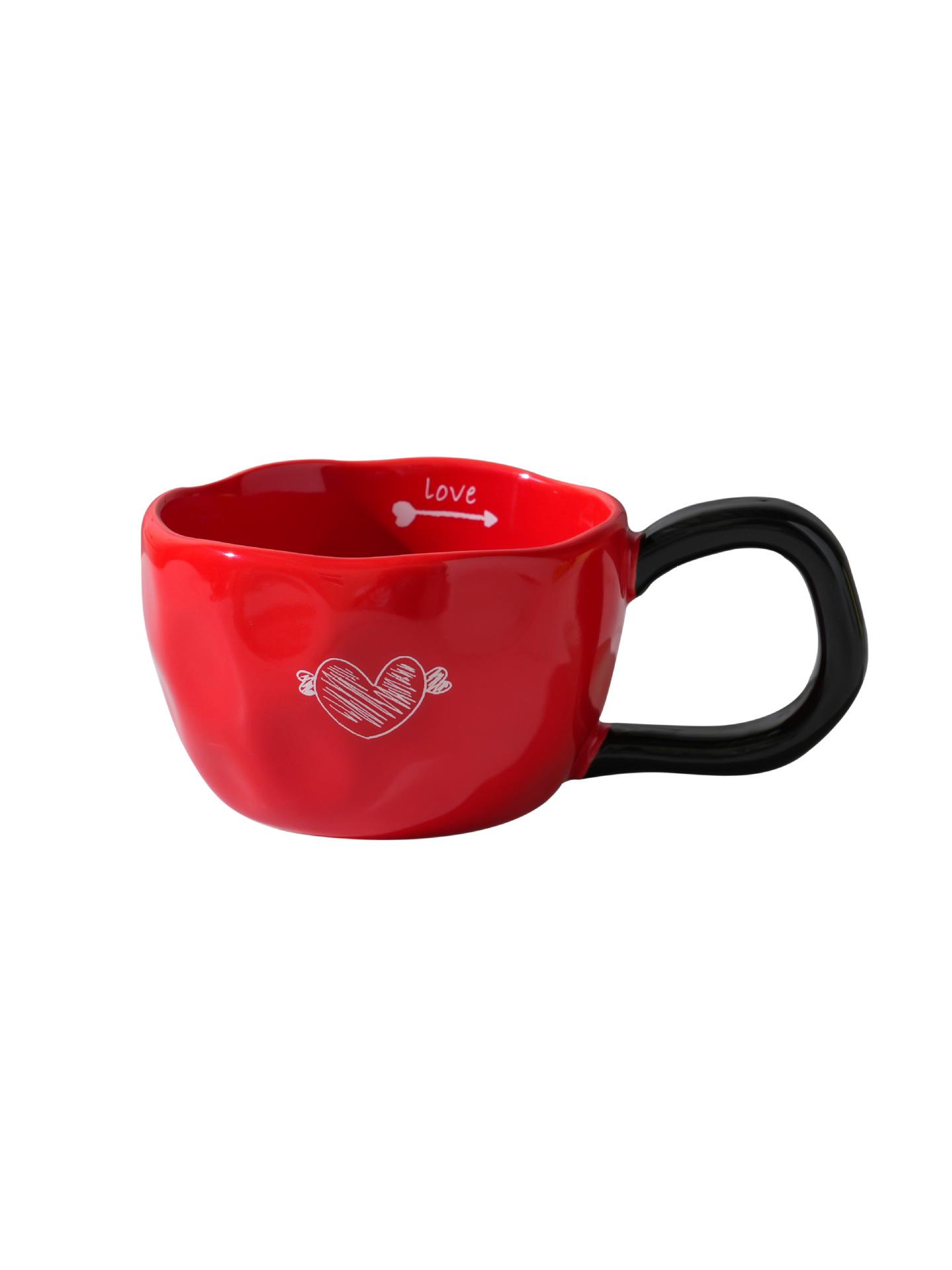 300ml Ceramic Mugs Coffee Cups Hand Pinched Irregular Flower Milk Tea Cup ins korean style Oatmeal Breakfast Mug Drinkware Kitch other красный