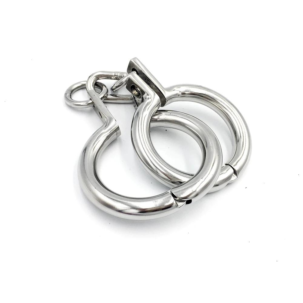 Polished Shining Stainless Steel Oval Wrist Ankle Cuffs Restraint Slave Handcuff Chain Connected Bracelet Bondage  Adult Toy