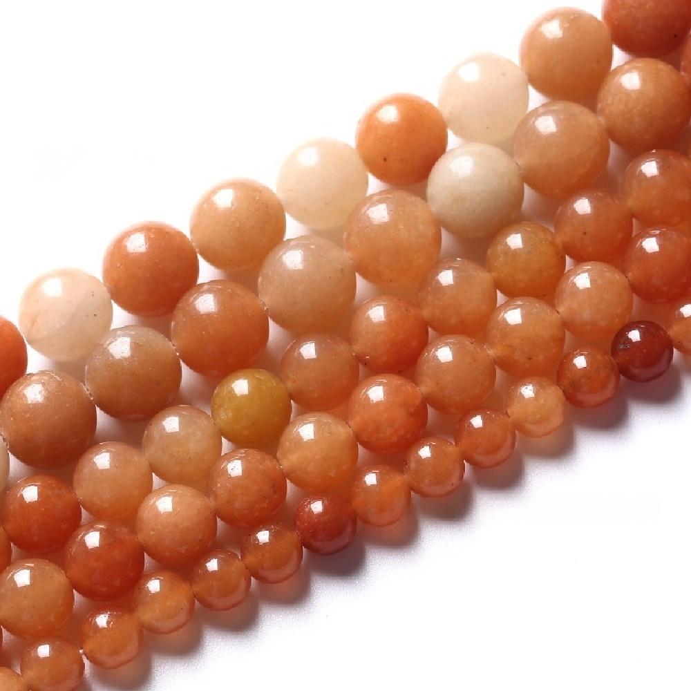 Piedra de Aventurina Roja Cuentas Redondas Naturales Hilo de 15" Cuentas Espaciadoras Sueltas Lisas 4/6/8/10/12mm para Hacer Joyería Pulseras DIY Accesorios