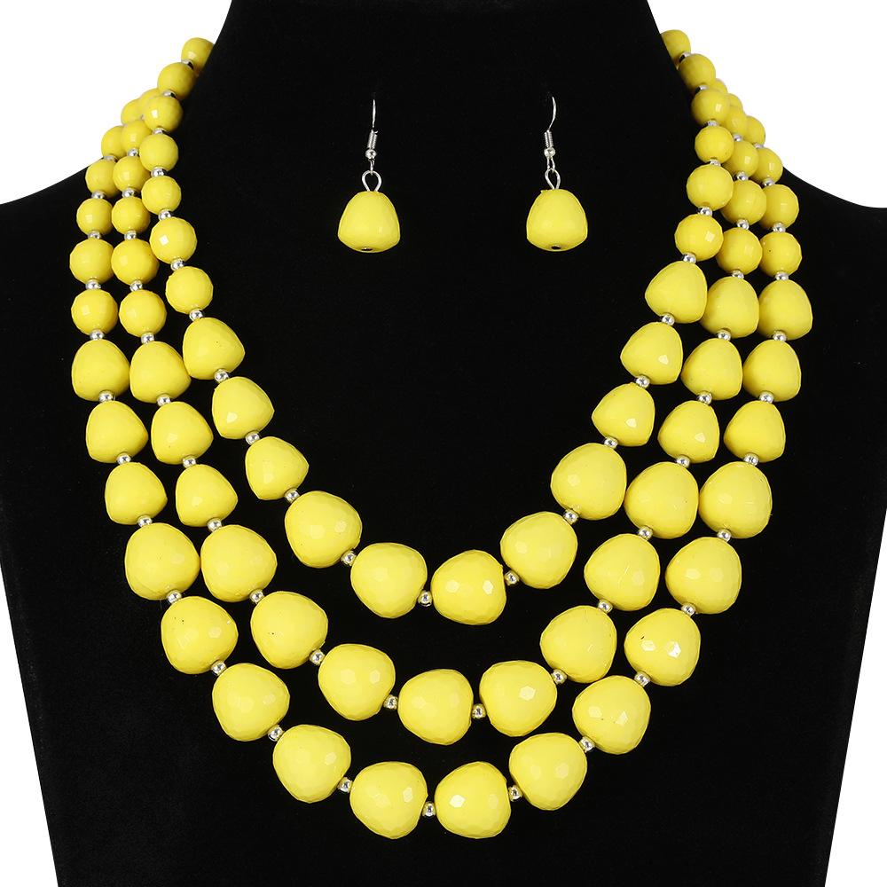 Трансграничный набор бижутерии ручной работы, преувеличенные украшения, многослойное ожерелье, серьги, винтажные атмосферные аксессуары, заводская оптовая продажа жёлтый