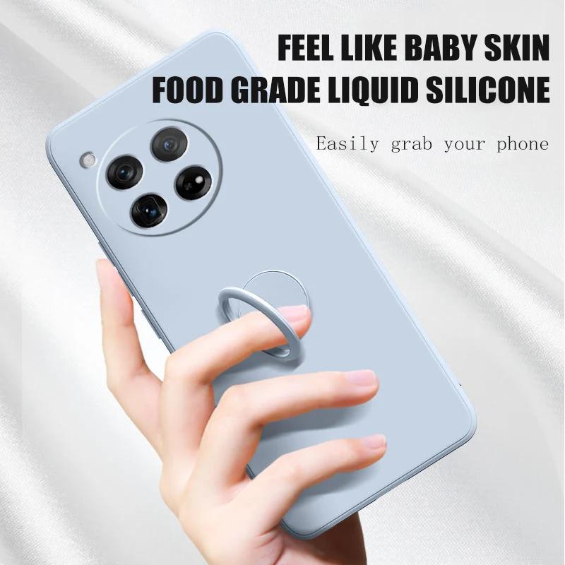Case for OnePlus 13 12 Cases Liquid Silicone Ring Stand Phone Shell Coque for OnePlus 1+12 13 Cover ShockproofBumper Back Funda