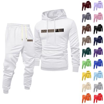 Erkek Baskılı Kapüşonlu Sweatshirt ve Eşofman Altı Günlük Spor Takım