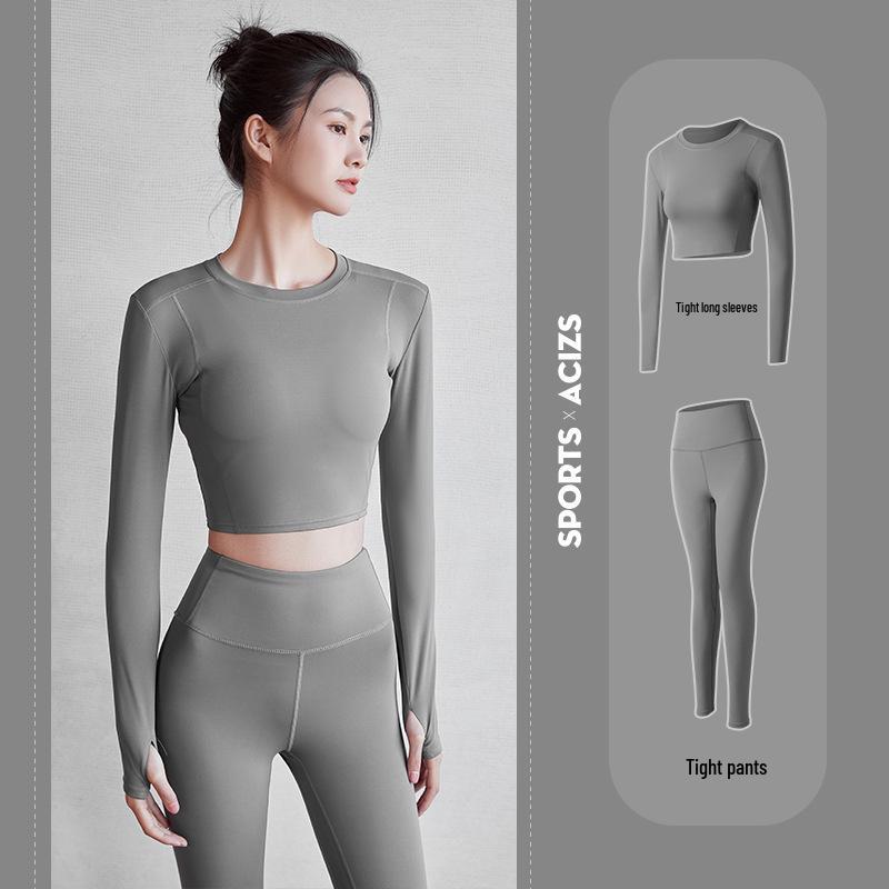 Seamless Yoga Set: Women's Long Sleeve Top & High Waist Peach Lift Pants for Gym & Running