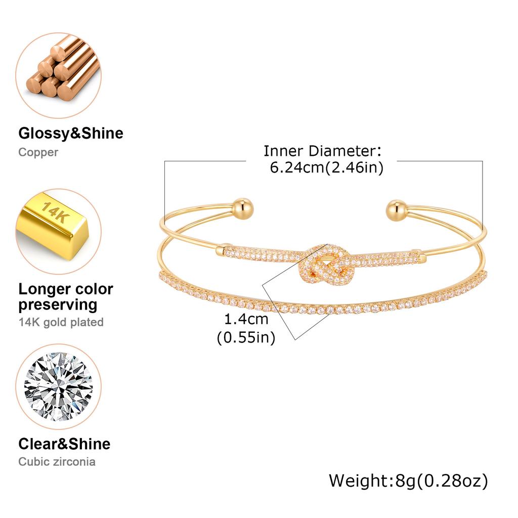 Vnox Shine Double Cuff Bracelet For Women Girls, Gold Color Thin Knot Simple Bangles, Stylish Jewelry Easy Wear