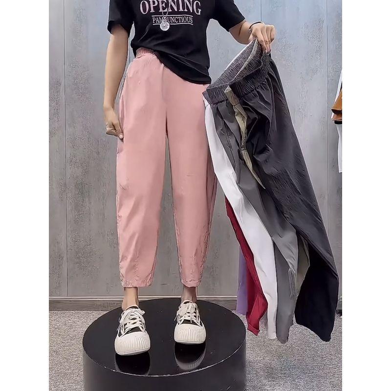 

Европейские товары Сборчатые Быстросохнущие Тонкий раздел Свободные Эластичные Бабушкины брюки Pink XL