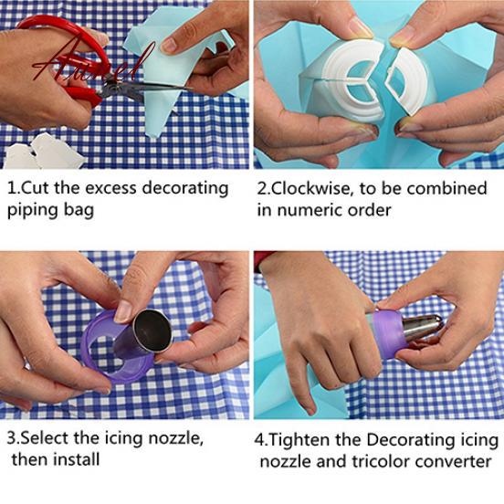 3 Hole 3 Color Icing Piping Bag Nozzle Converter Cream Coupler Cake Decor Tool
