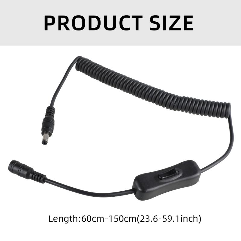 5.5x2.1mm Male To Female Spring Extension Cable with Power Switching Button for Laptop Routers LED Light Fan Speaker