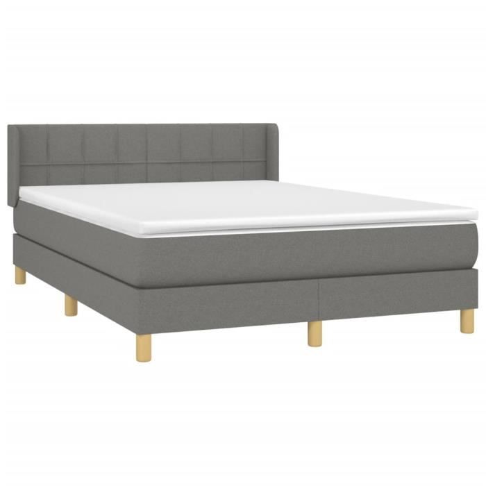 3130266 vidaXL Lit à sommier tapissier avec matelas Gris foncé 140x190cm Tissu