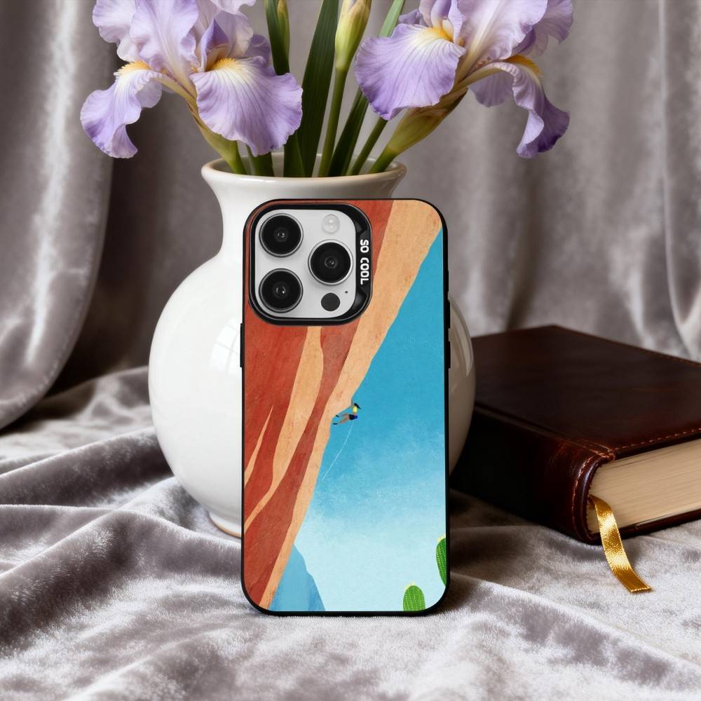 R-Rock C-Climbing Wall Art Phone Case For iPhone17,16,15,14,13,12,11 Plus,Pro Max Black Candy Silver Plated Cover