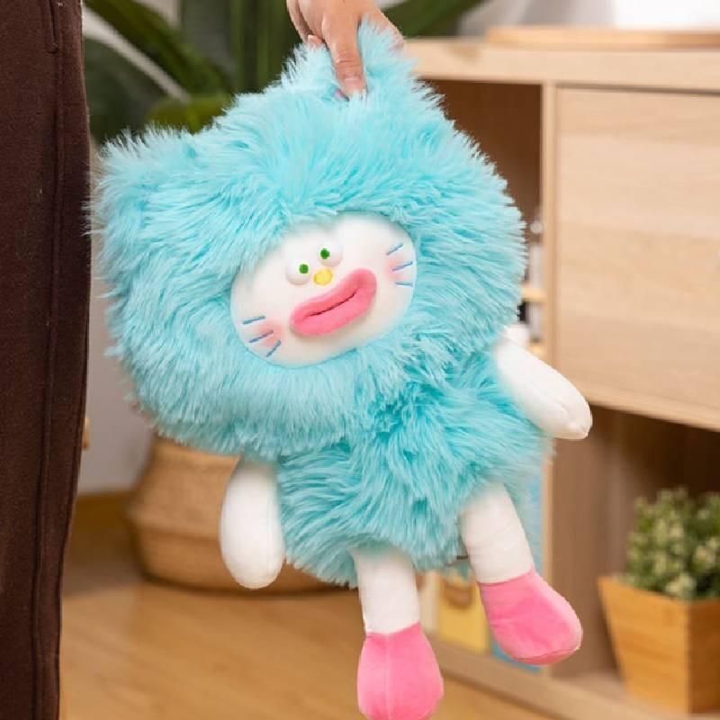 Quirky Long-haired Plush Toy Cute Pillow For Kids Blue Cat Pp Cotton Stuffed Animal