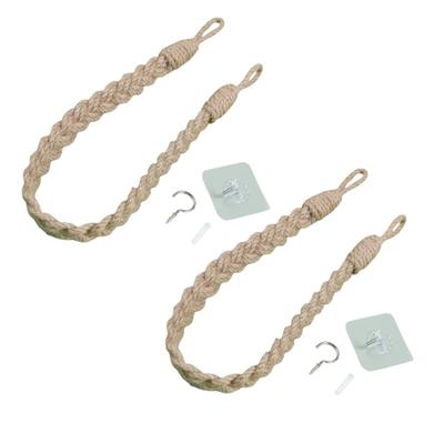 Lot de 2 Attache-rideaux en Corde, Attaches de Draperie avec Crochet à Vis Métallique Décoratif Attaches pour Rideaux Supports de Rideaux