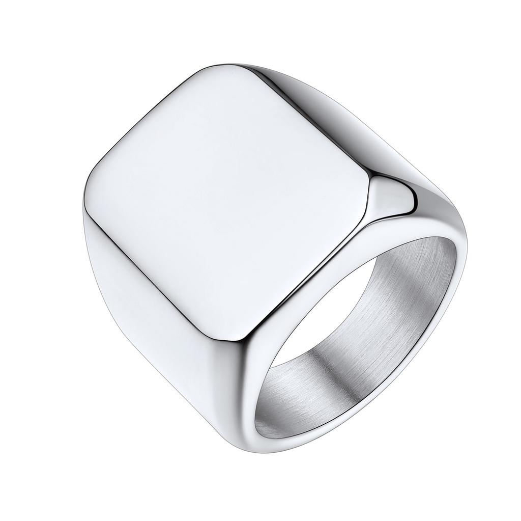 Custom Stainless Steel Rectangle Rings for Man Deep Engrave Black Logo Graphics Design / Black Backgound Rings Jewelry Gift
