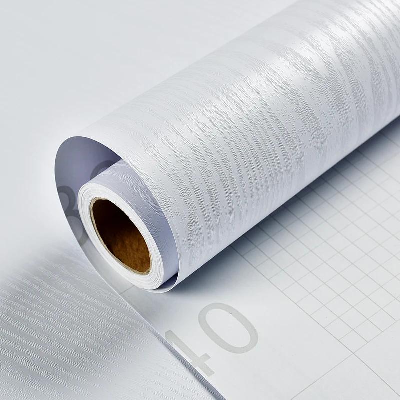 Self-Adhesive Wood Wallpaper White PVC Waterproof Decorative Film Kitchen Cabinet Bedroom Wardrobe Furniture Renovation Stickers