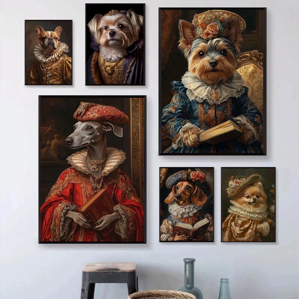 Interesting Gorgeous Dog Holding Book Reading Poster Aclassical Pet Artwork Prints Canvas Painting Wall Pictures Classroom Decor