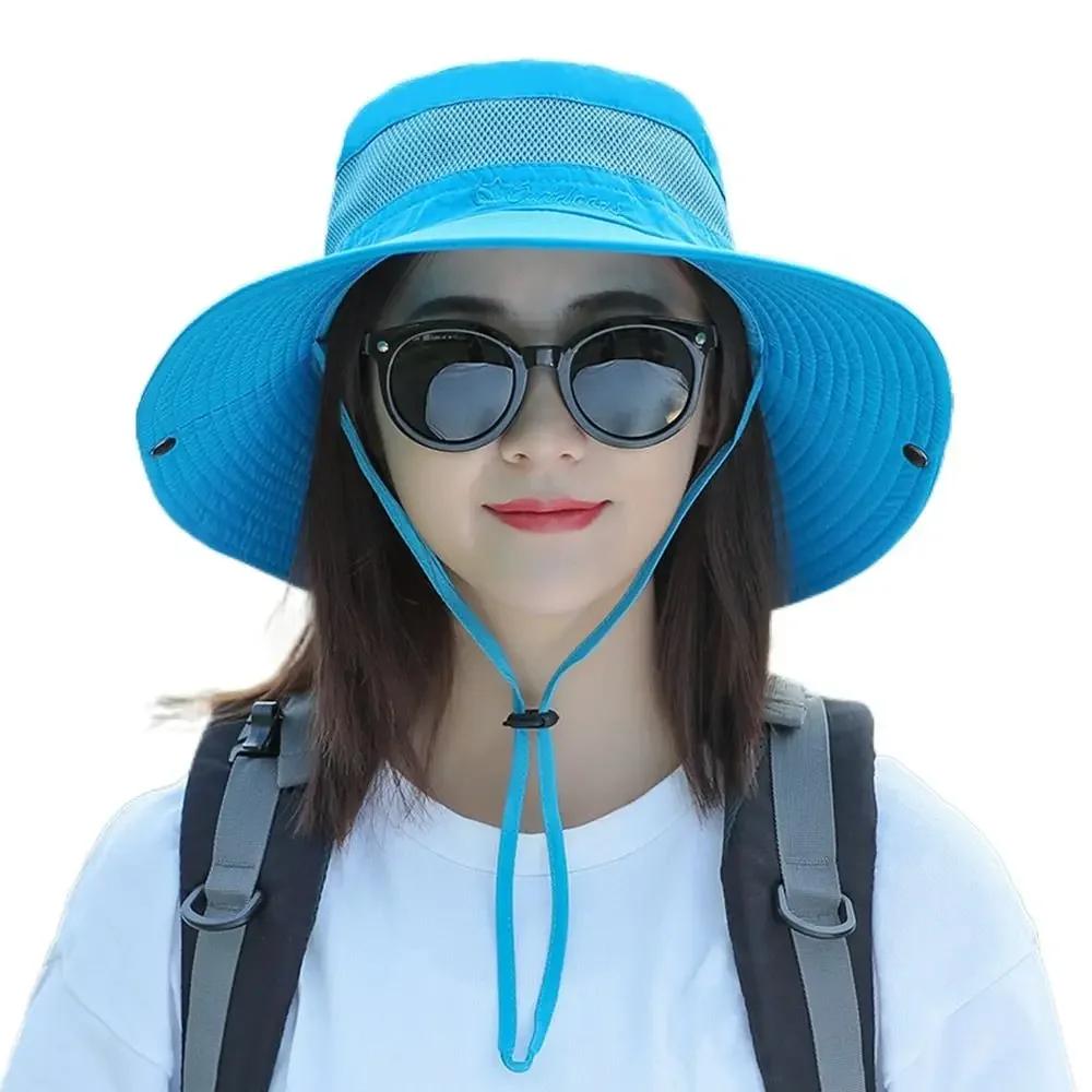 1Pc Summer Big Brim Sun Hat For Female Seaside Sun Protection UV Beach Cap Japanese Wild Fisherman Hat with Windproof Rope Gifts