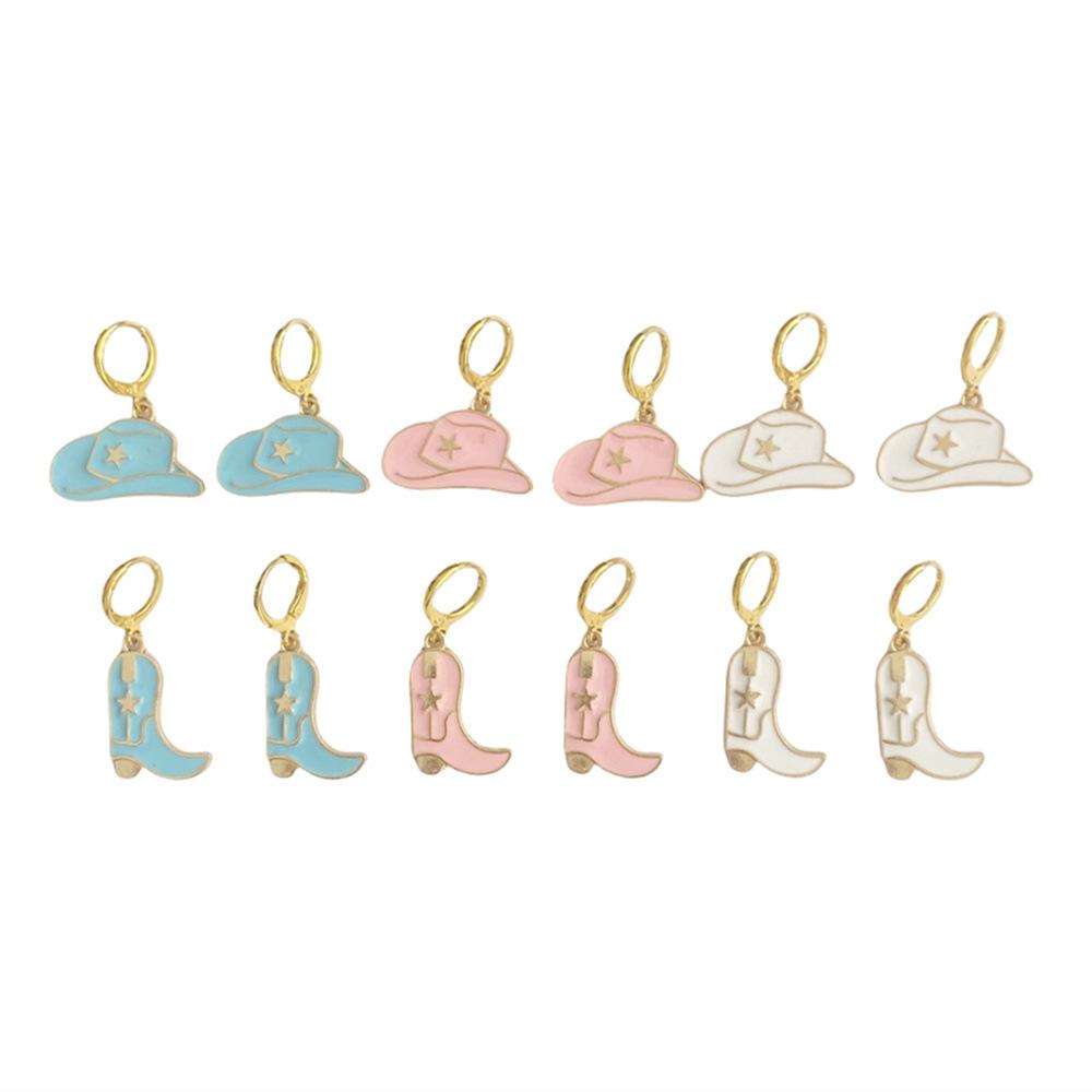 Pinkdudu Vintage Cowboy Hat Zinc Alloy Drop Earring Cute Glass Dripping Boots Hoop Earring Simple Trendy Earring PD2228