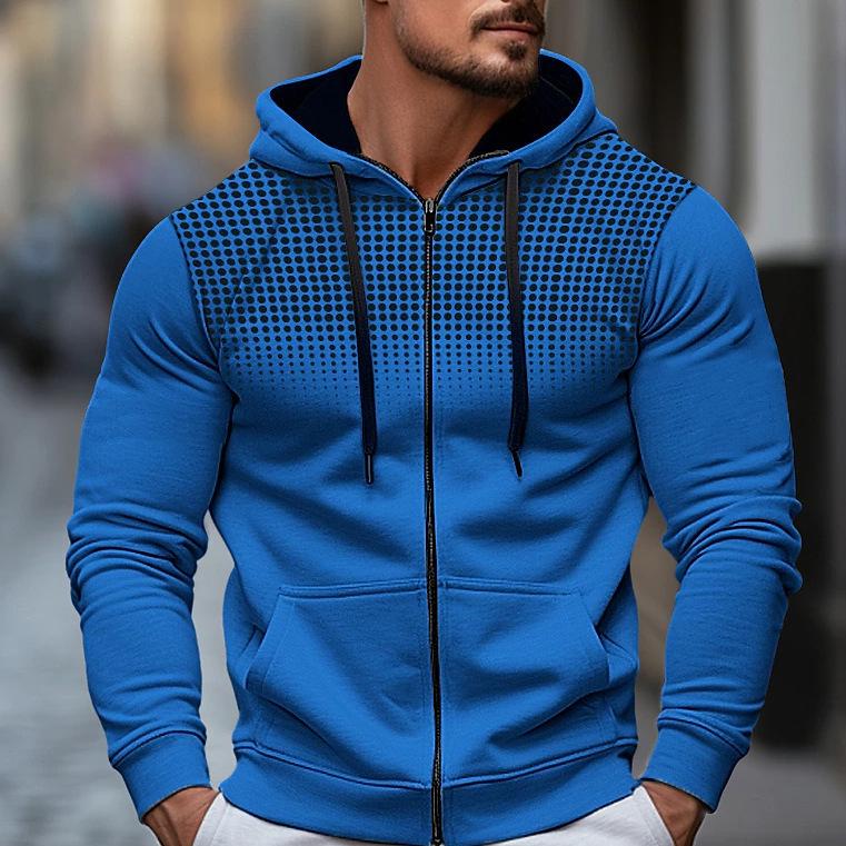 Men's Polka Dot Sporty Casual Fleece Cardigan Hoodie for Autumn/Winter