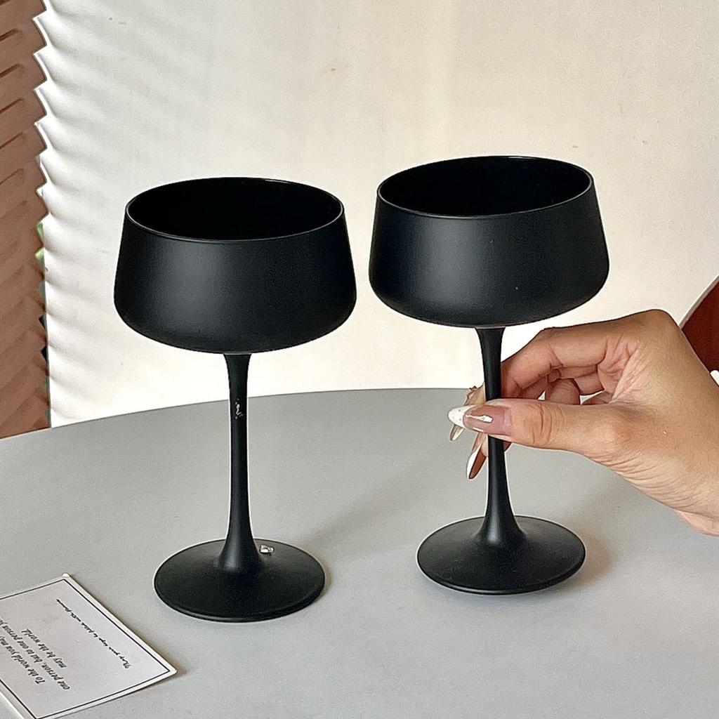 French Frosted Black Goblet Glass Cup Unique Household Girl Fruit Wine Glass Cocktail Glass Drinking Jars Table Ornaments Decor
