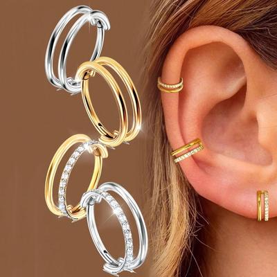 1pcs Double-Hoop Cartilage Earring Diamond Earrings 16G Stainless Steel Hypoallergenic Nose Rings Helix Conch Piercing Jewelry
