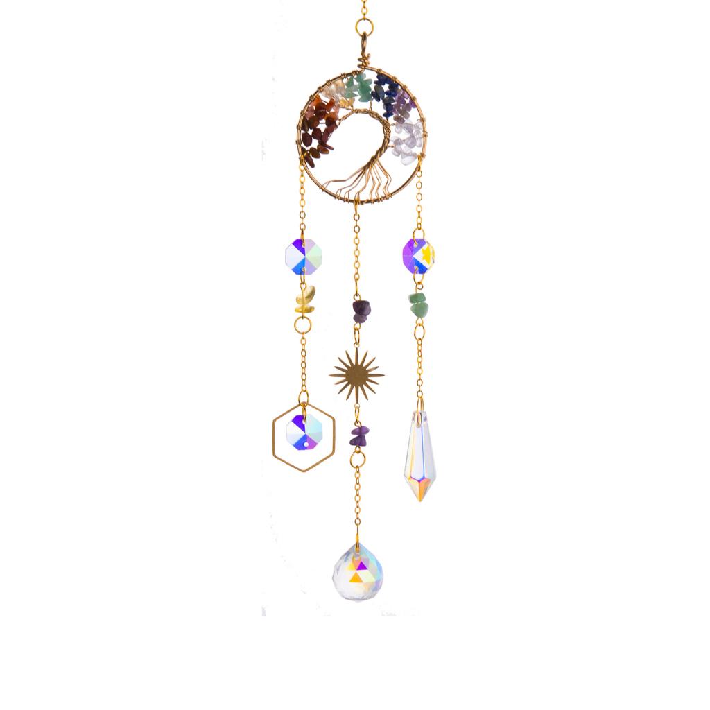 Natural Stone Colorful K9 Crystal Sun Catcher Hanging Pendant Outdoor Garden Home Hanging Decoration Xmas Ornament Gift 2025