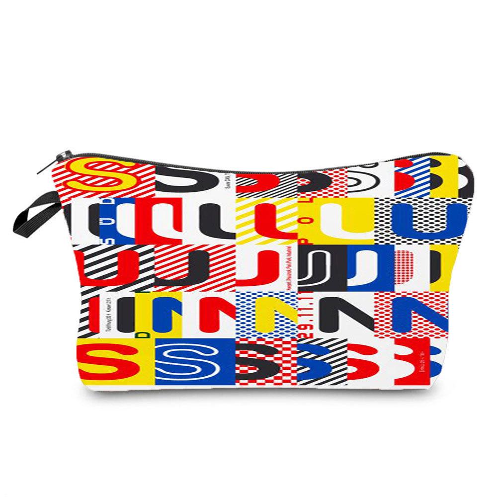 Women Cartoon English Alphabet Print Cosmetic Bag Toiletries Organize Travel Storage Case 6707 KTB