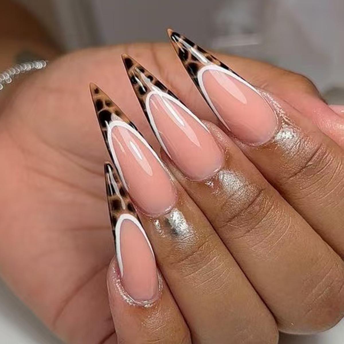 

Long Autumn/Winter French Leopard Print Press-On Nails - 24-Piece Set Glue Version