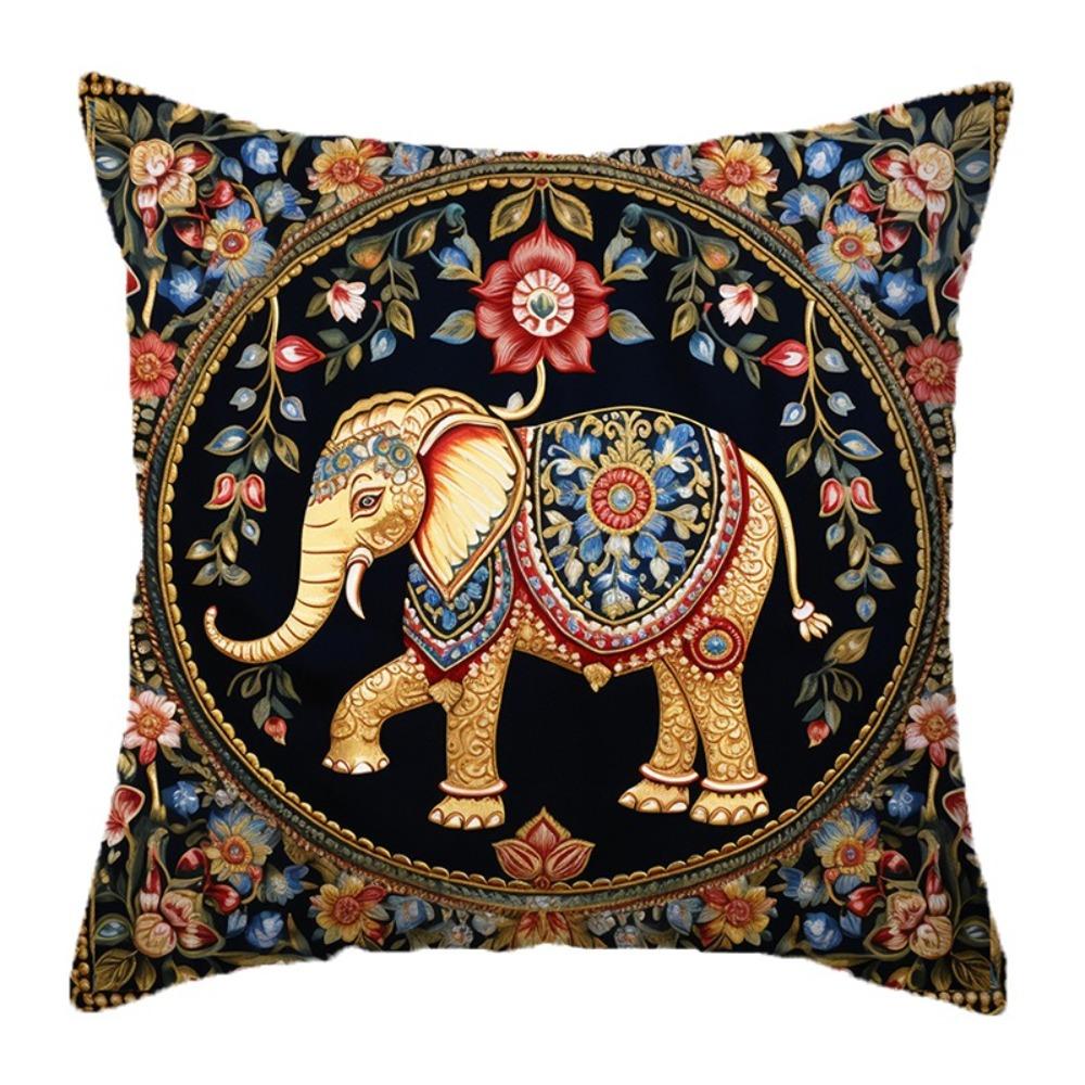 Floral Print Elephant Cushion Cover Vintage Pattern Throw Pillow Cover Sofa Decoration