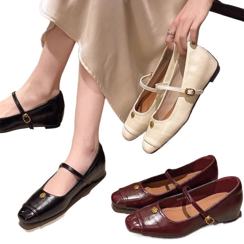Retro camellia square head inner height increase word belt Mary Jane shoes women's spring 2025 new commuter single shoes evening shoes