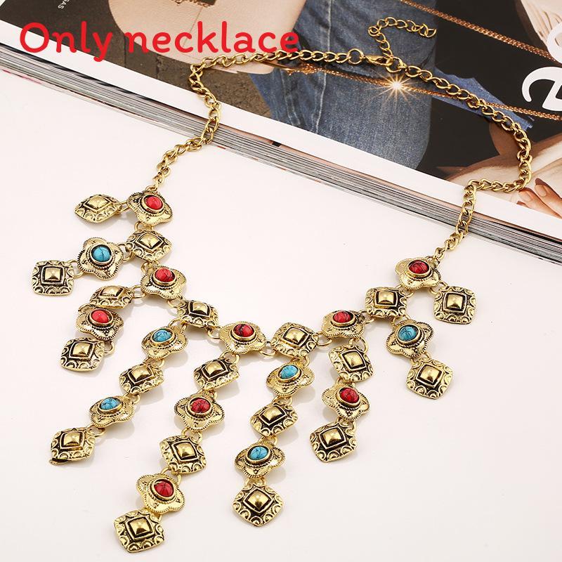 Ethnic Style Simulation Gemstone Decoration Tassel Design Women Necklace For Boho Jewelry Enthusiasts