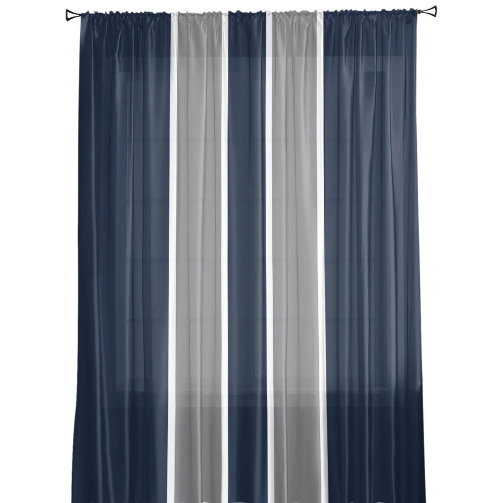 Geometric Blue Stripe Chiffon Sheer Curtains Used for Family Rm Room Area Bedroom Home Decoration Window Voiles Tulle Curtain