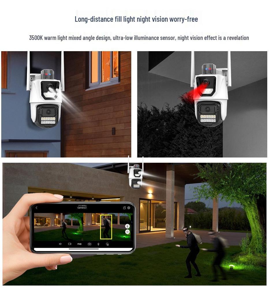 8MP Dual-Lens PTZ Outdoor Wireless Camera with HD, Motion Alarm, Mobile Monitoring, Waterproof Design