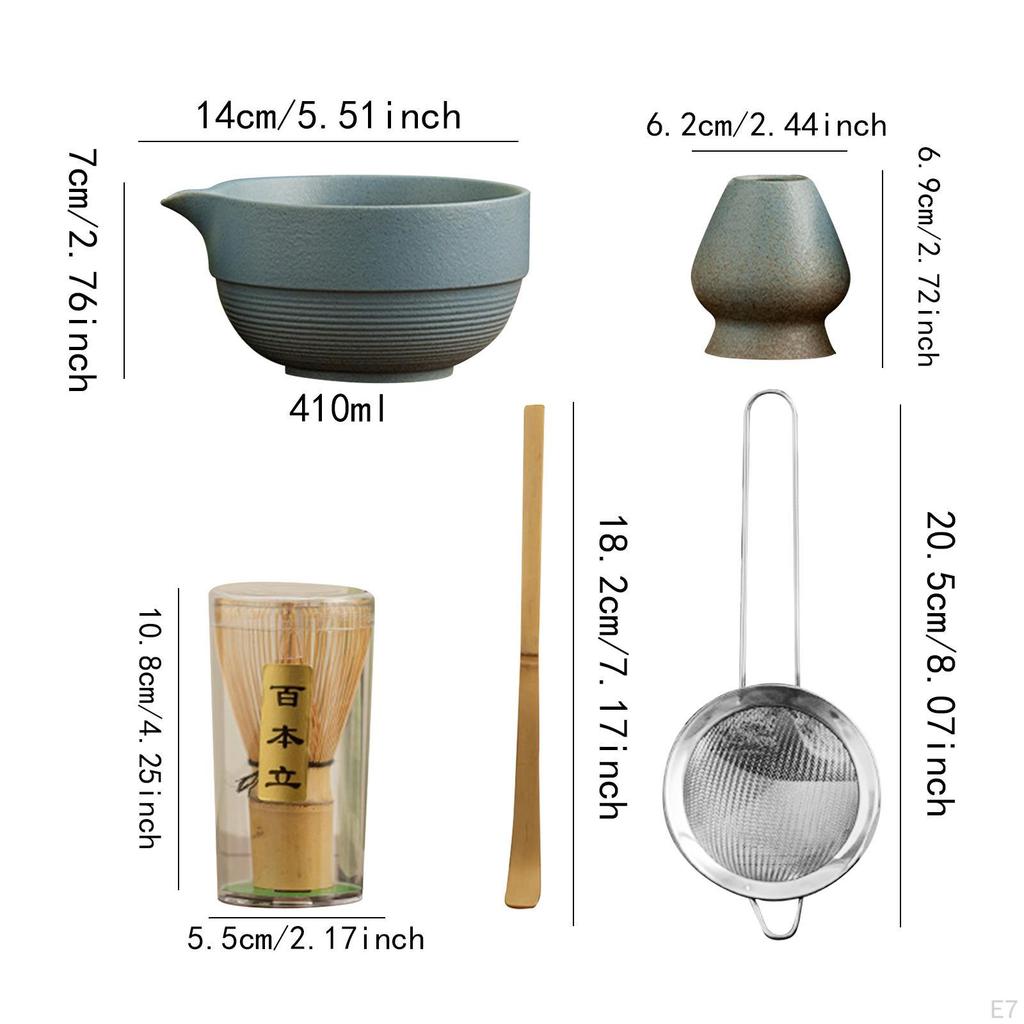 Matcha Set Keramikschale mit Ausguss für Teeliebhaber Tragbar Robust Sieb Besenhalter Zeremonie