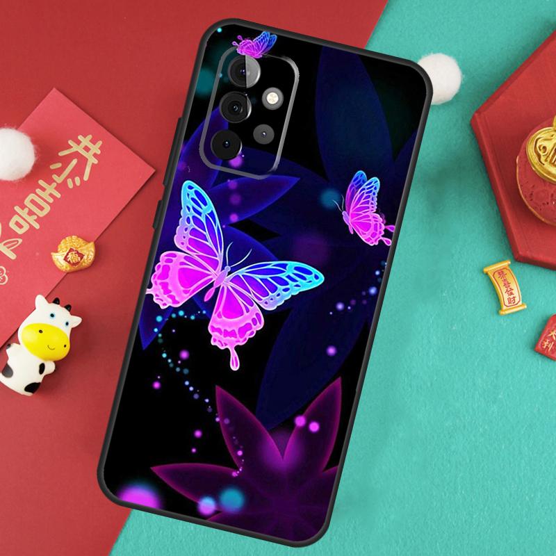 Black Beautiful Butterfly Case For Samsung Galaxy A34 A54 A14 A15 A25 A35 A55 A53 A33 A13 A52 A32 A12 A51 A71 Cover