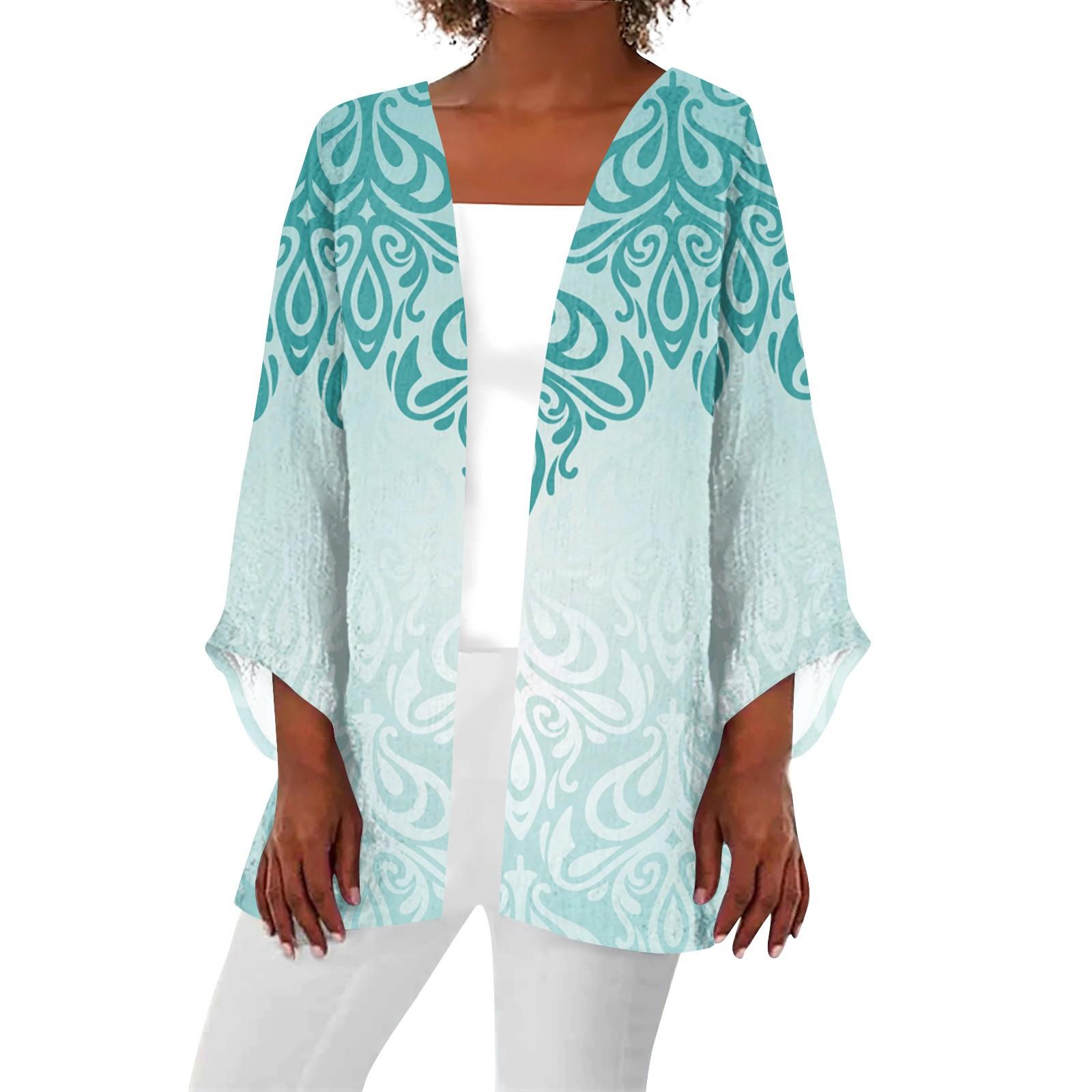 

Женская повседневная модная легкая куртка средней длины с принтом в стиле ретро, ​​кардиган XXXL циан