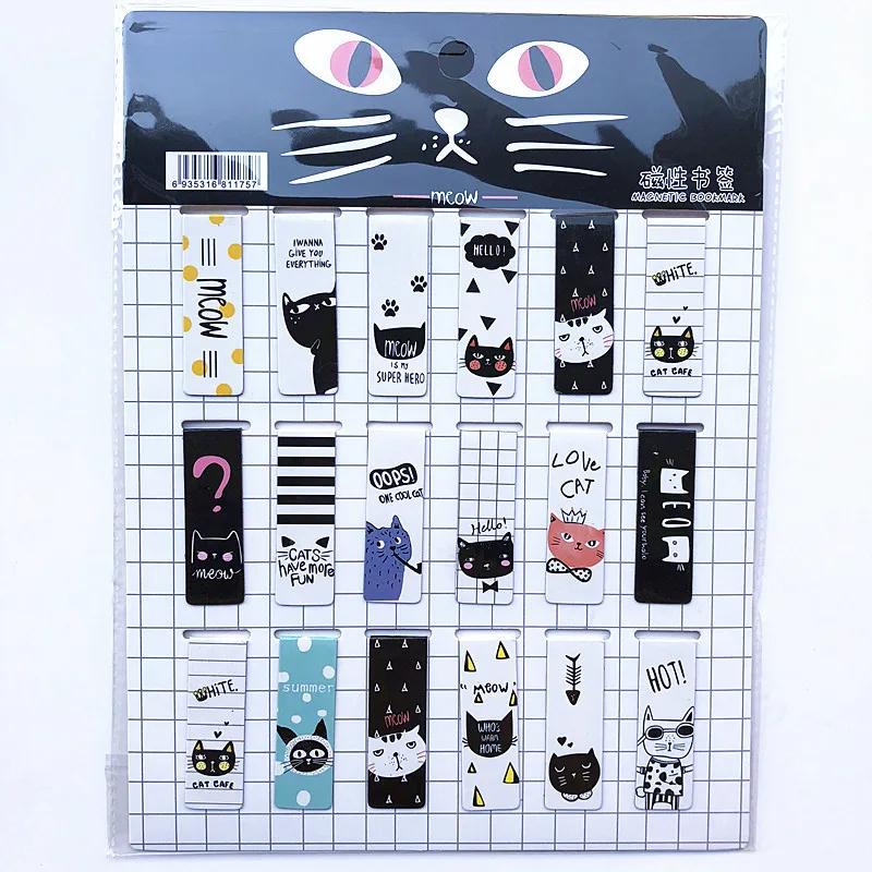 18pcs/set Colorful Cats Kawaii Flowers Magnetic Bookmarks Stars Cartoon Animal Sakura Daily Magnet Book Mark For Children Kids