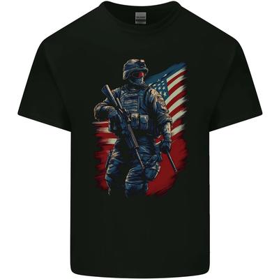 An American Soldier With USA Flag Army Marine Mens Cotton T-Shirt Tee Top Unisex T-Shirt