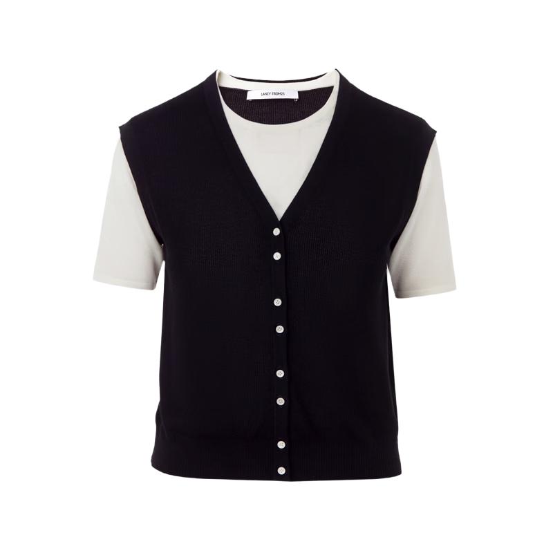 Lancy Short Sleeve Faux Two-Piece Knit Top