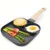 Breakfast Frying Pan Omelet Pan Beef Steak Saucepan Non-Stick Aluminum 2-Hole Omelet Pan with Wooden Handle Pancake Pans