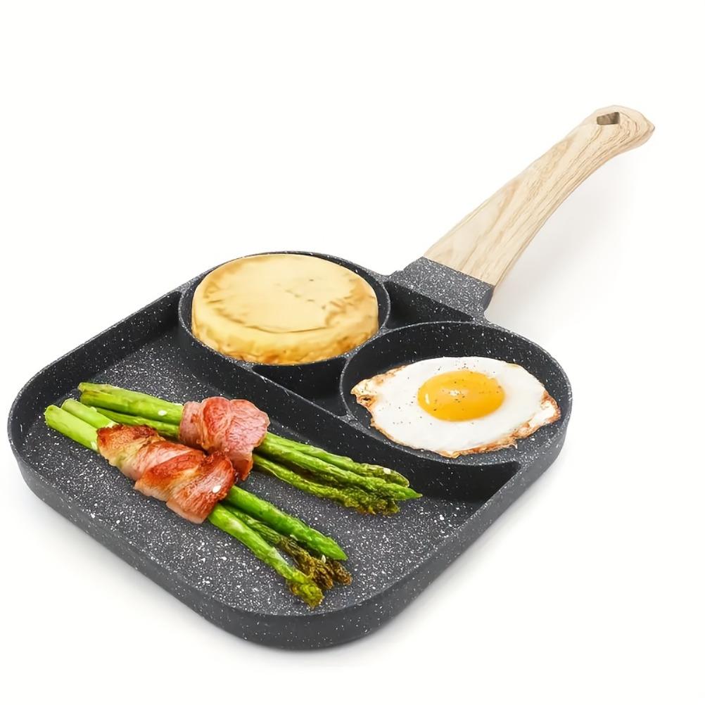 Breakfast Frying Pan Omelet Pan Beef Steak Saucepan Non-Stick Aluminum 2-Hole Omelet Pan with Wooden Handle Pancake Pans