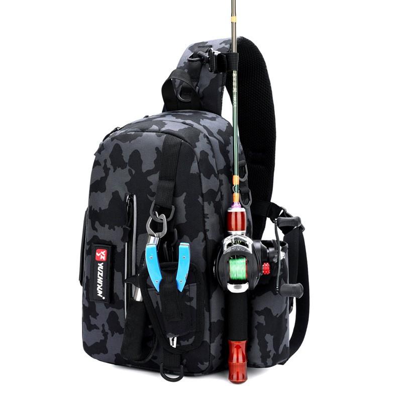 Multi-Compartment Fishing Backpack With Rod Holder Waterproof Nylon Lure Tackle Storage Bag Outdoor Angling
