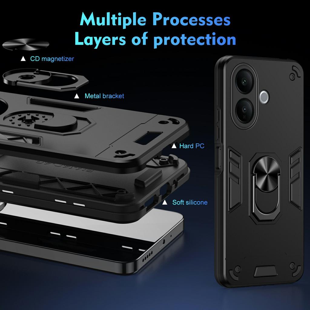 For vivo V60 Lite 4G/5G Case PC + TPU Drop Defend Phone Cover with Ring Kickstand