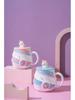 Ceramic Unicorn Mug - Rainbow Spiral Coffee Cup with Lid & Spoon, Cute for Girls