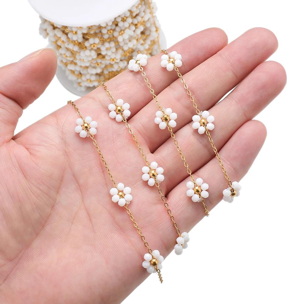 1 Meter Stainless Steel Daisy Flower Dainty Satellite Beaded Chains for DIY Jewelry Making Necklace Bracelet Anklets Supplies