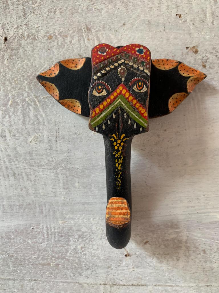 Handcrafted Multi-Color Wooden Elephant Head Mask: Exotic Wall Decor