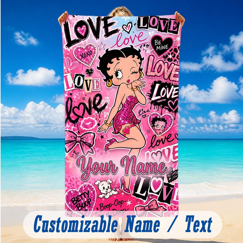 Beach Towel Custom Name Text, Quick Dry Large Towel For Beach HomeBetty Boop