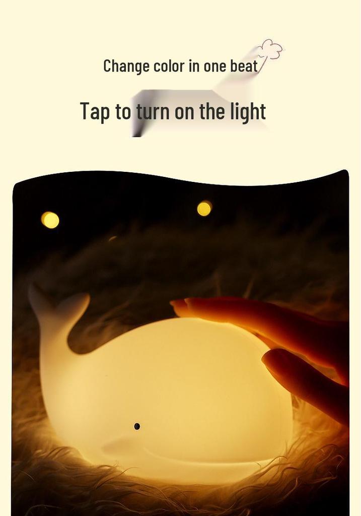 Creative Whale Night Light: Rechargeable Silicone Lamp with 7-Color Breathing Mode, Ideal for Babies & Girls