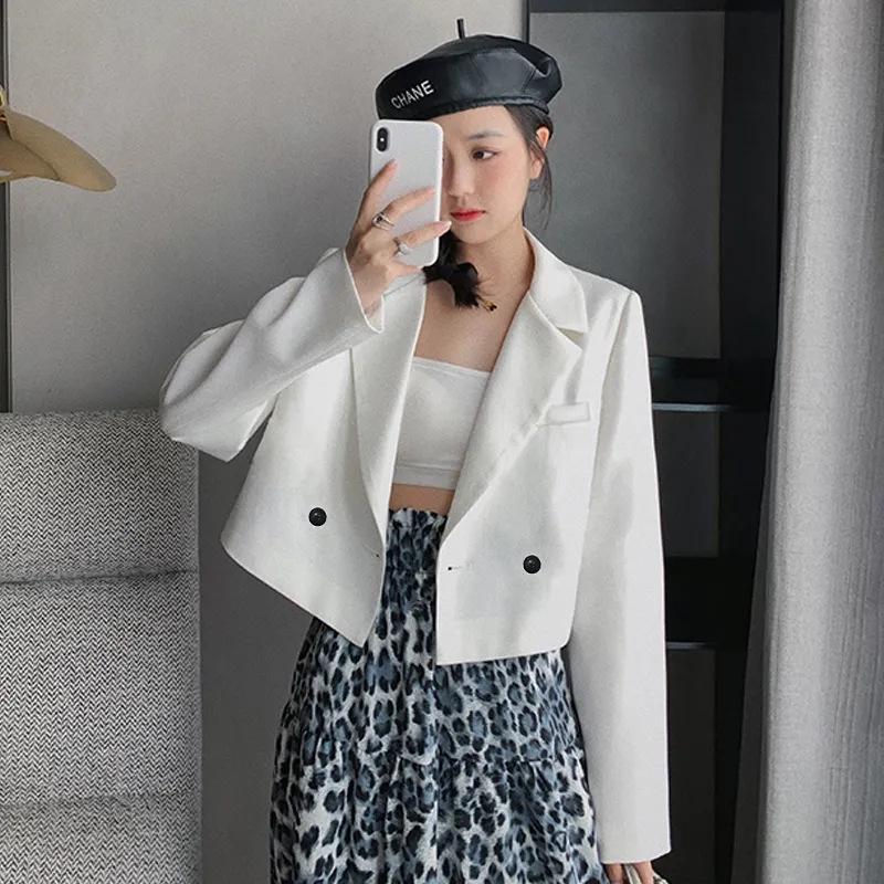 Женский приталенный весенний блейзер с высокой посадкой и отложным воротником XL белый