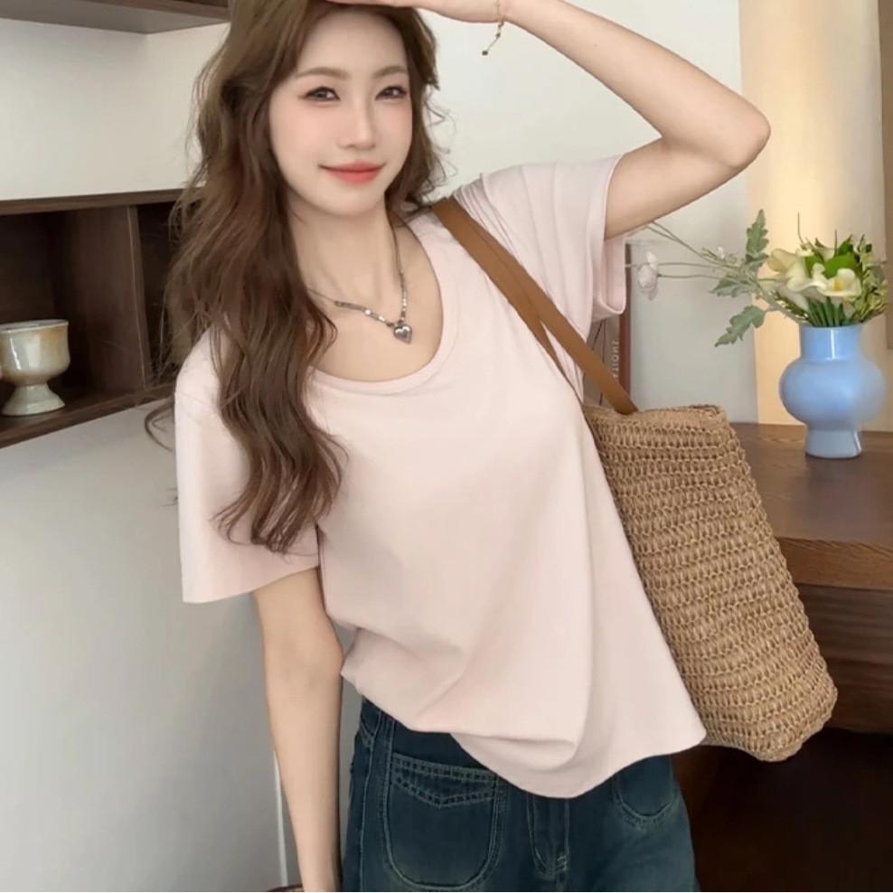 Cotton Blend T Shirt For Women With Color Block Piping Casual Summer Wear