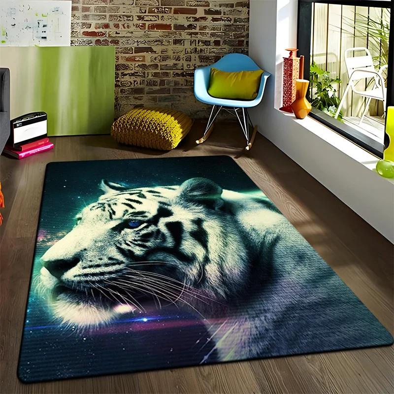 Animal Tiger Flowers Pattern Carpet Living Room Bedroom Yoga Mat Home Decoration Children's Crawling Floor Mats Area Rug Camping