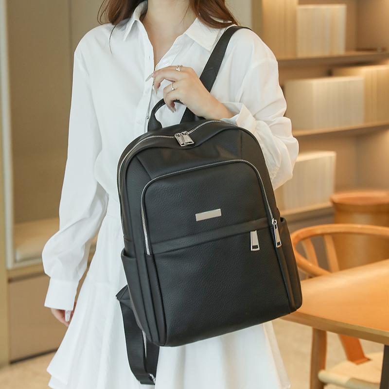 Einfarbiger PU-Rucksack Studenten-Schultasche Damen Rucksack mit großem Fassungsvermögen